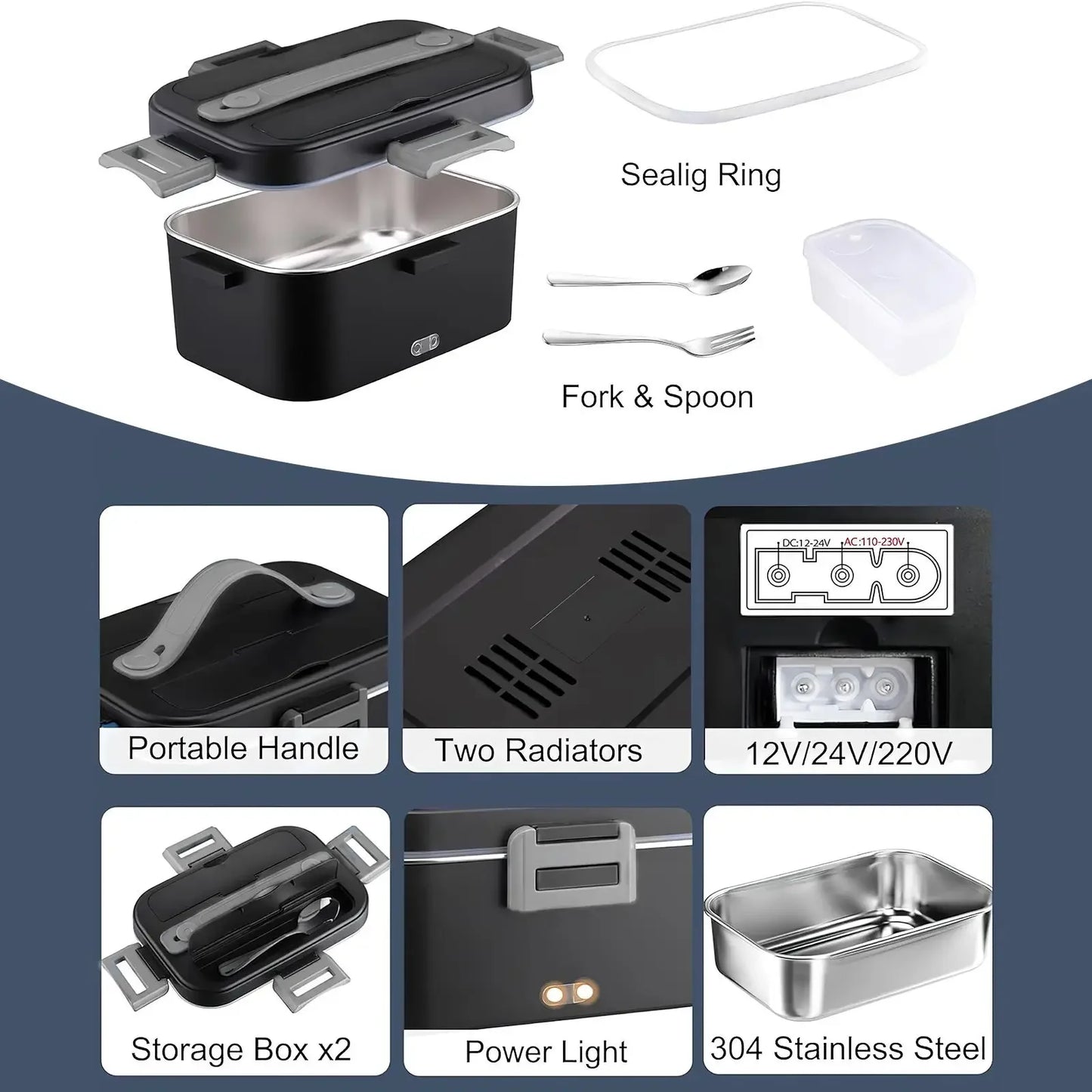 HOMEFISH 1.5L Electric Lunch Box 60W Speed Heating Car Or AC Heating Travel Office Home Use Gift Knife And Insulated Handbag