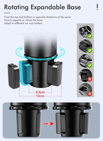 Car Cup Holder Expander Multi-Function Drink Holder with Food Table 360-Degree Adjustable Base Tray for Snack