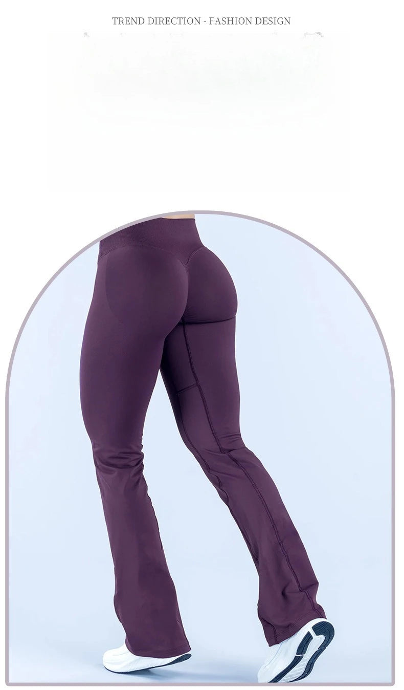 Seamless Flares Women Gym Fashion Yoga High Elastic Flared Pants Waist Cross Seamless Sports Leggings Fitness Wide-leg Trousers