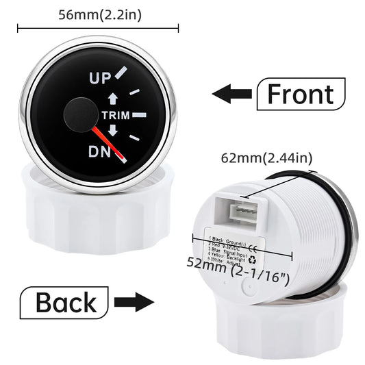 52mm  Trim Gauge Up To Down for Inboard Outboard Engine Boat Marine Trim Tilt Indicator Meter 0-190 Ohm 7 Color Backlight