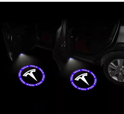 2/4Pcs Car Door Projector Lamps HD LED Welcome Lights Accessories For Tesla Model-Y Model-3 Model-X Model-S Cybertruck Roadster