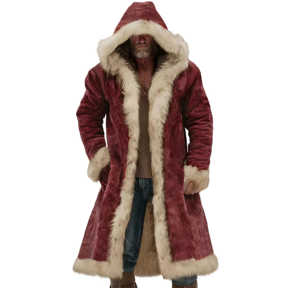 Men's Winter Thickened Hooded Jacket with Fleece Lining Solid Color Coat Long Sleeve Cardigan Style for Casual and Homewear