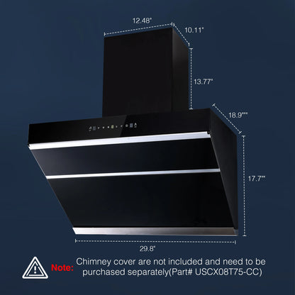 900CFM 30"Under Cabinet/Wall Mount Range Hood w/Heated Auto-Clean Gesture&Touch Control Tempered Glass 3-Speed & Baffle Filter