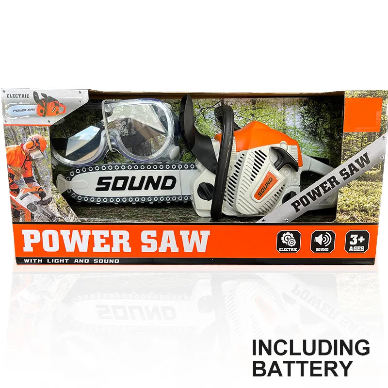 Children Electric Power Chainsaw with Goggles Toy Chainsaw with Sound Kids Toy Tools for Tool Bench Boys Gift Pretend Play Toys