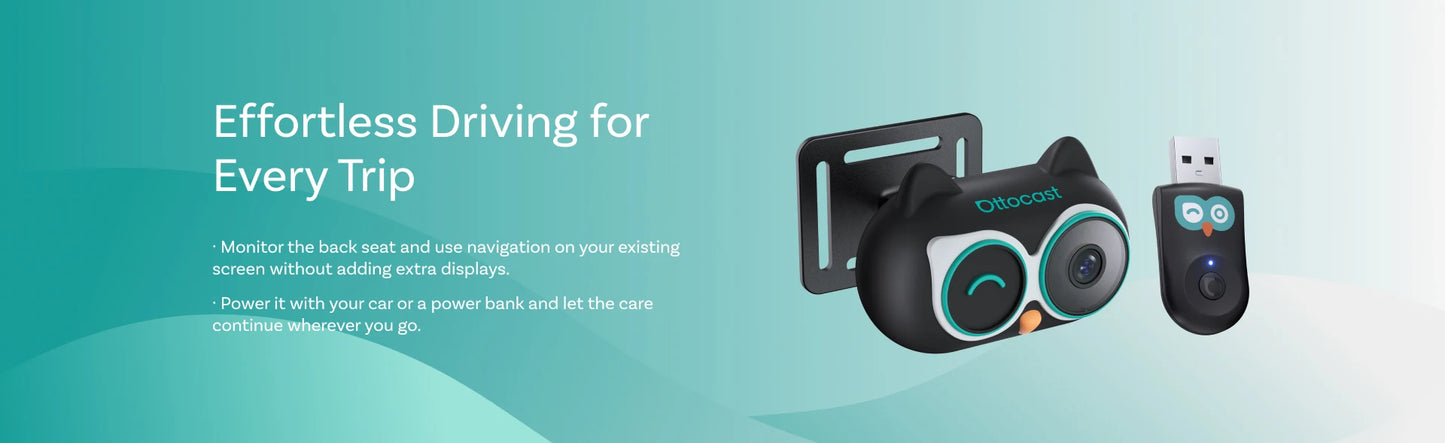Ottocast Cabin Care Wireless Carplay Adapter Baby Car Camera for Backseat 1080P 150° Wide Angle Night Vision Back‑Seat Monitor