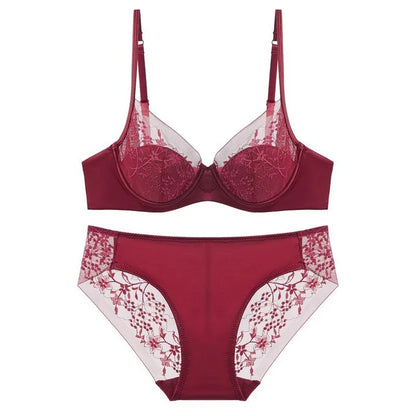 Luxury Women Lingerie Set Sexy Lace Embroidery Underwear French Thin Cup Push Up Bra Summer Mesh Breathable Intimates Bra Sets