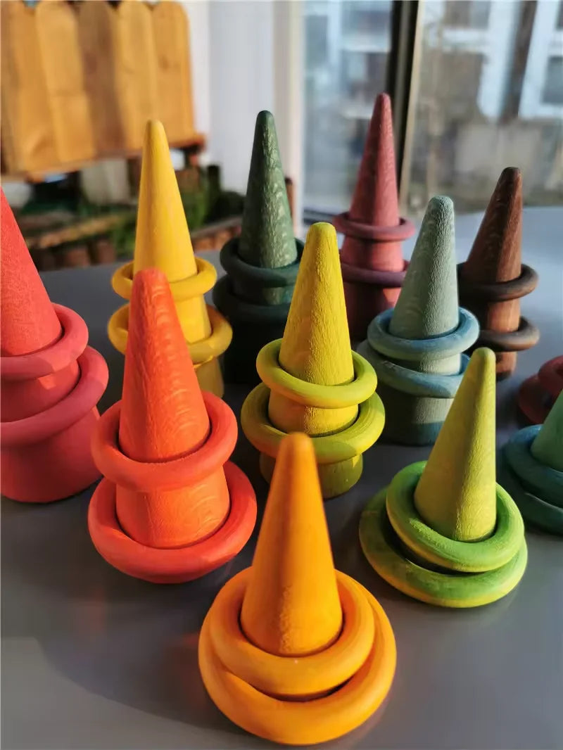 25pcs Kids Large Wood Building Rollers Rainbow Blocks Stain Basswood Stacking Cylinders Educational Creative Toys