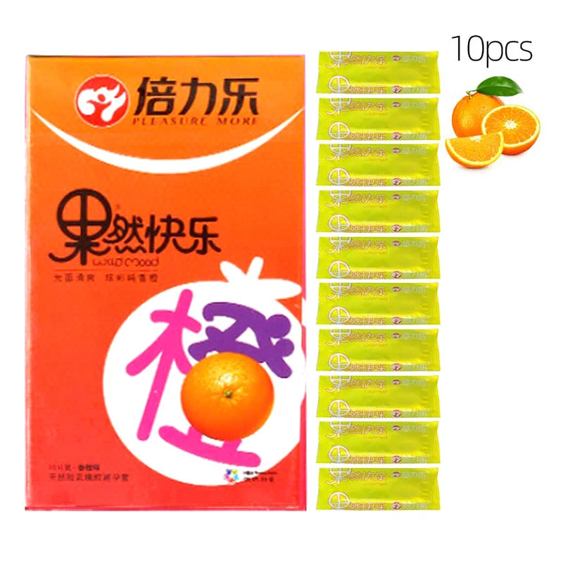 10pcs Fruit Flavor Ultra Thin Condoms Adults Toys For Men 18+ Extra Lubricated Penis Sleeve Male Delay Enhancement Sex Products