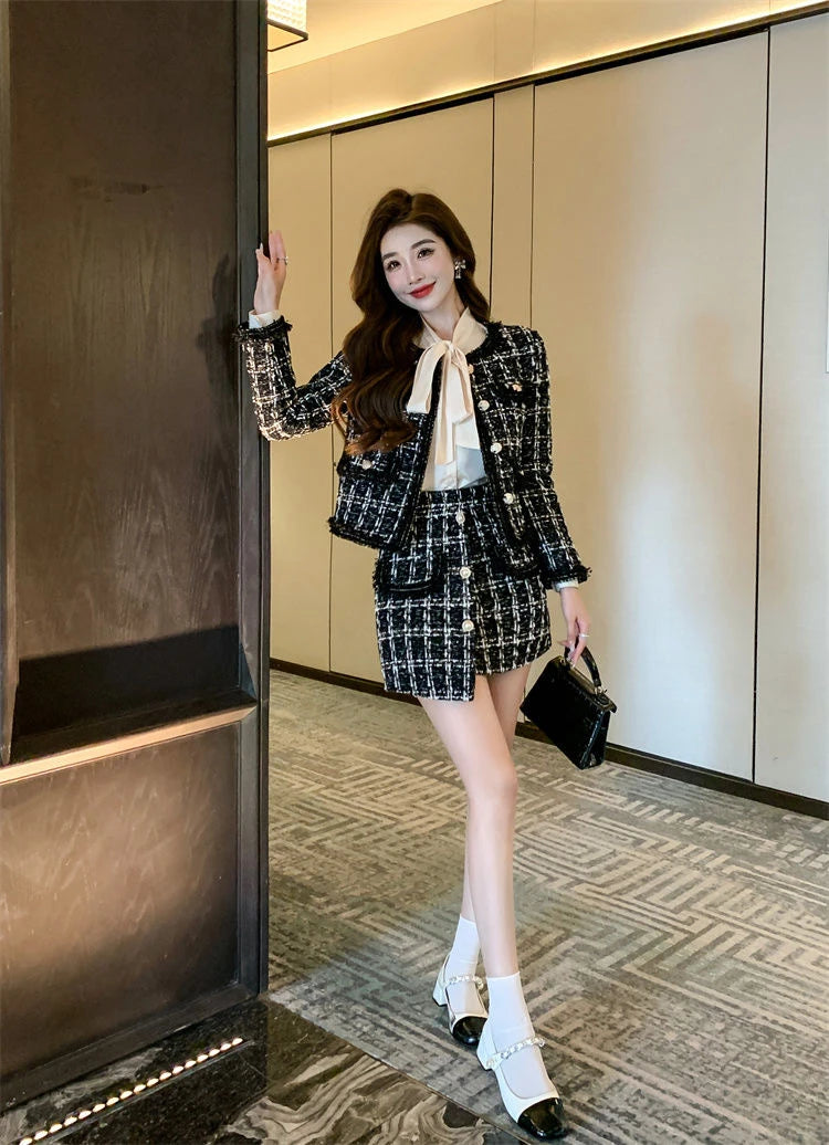 Early Autumn Small Fragrance Style Set Women's Autumn Winter Elegant Fashion High-End Feelings Outerwear Half Skirt Two-Piece...