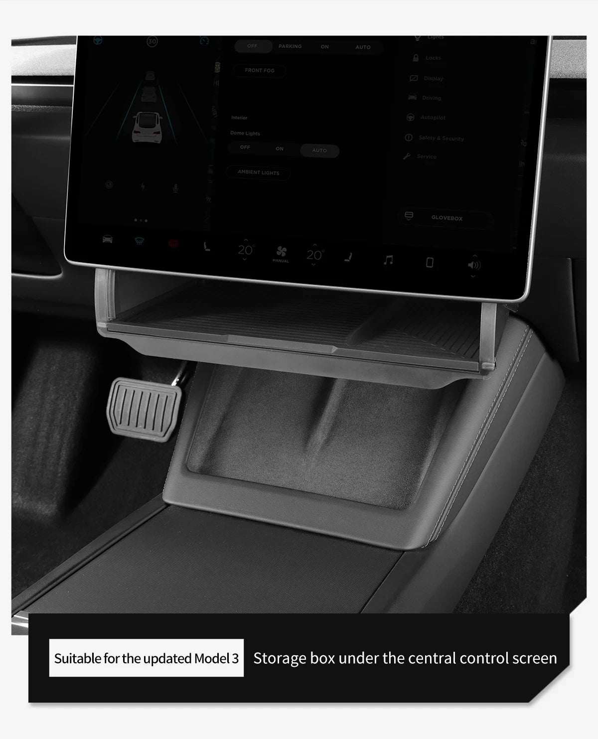 For Tesla Model Y Juniper 2026 Model 3 Highland 2025 Under-Screen Hidden Storage Box Behind Screen Center Console Organizer Case