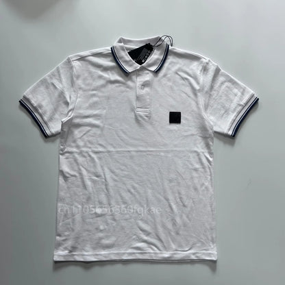 2026 Square Compass Rose Patch Italian Luxury Brand Style 3 Labels Men's Summer Casual Solid Color Short Sleeve Tops Polo Shirt