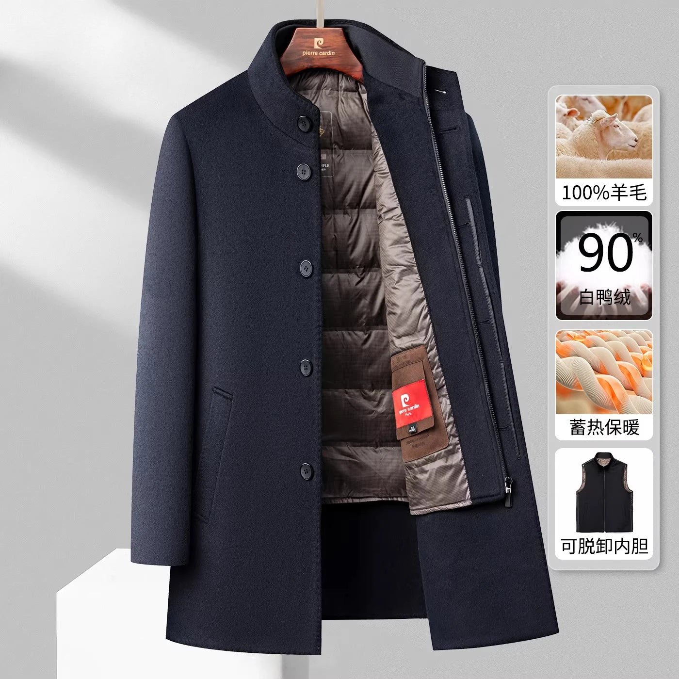 QYLVAWOY 100% Real Wool Man Jacket Winter Men's Wool and Trench Coats Mid-Length Jackets Stand Collar Coat Warm High Quality