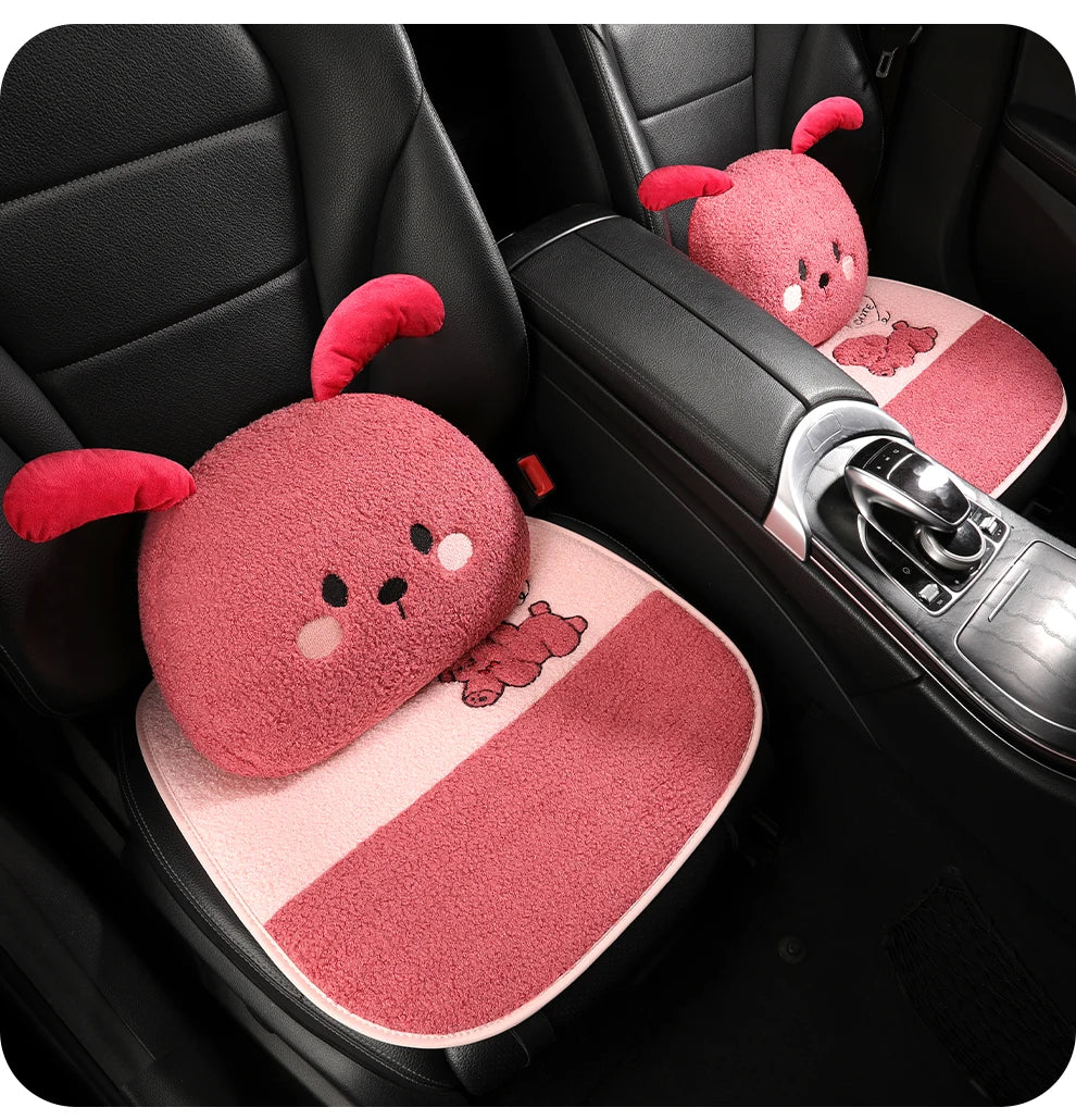 Funny Puppy Car Seat Cover 2025 New Autumn Fleece Fabric PU Leather Warm Comfortable Quick Installation Fits Most Cars