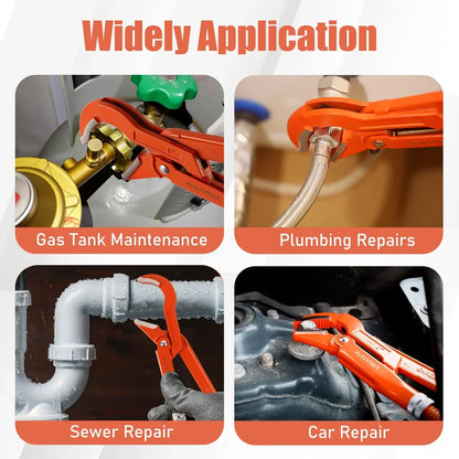 Heavy Duty 90° Adjustable Pipe Wrench 30.99/41.91/52.07cm Alloy Steel, for Automotive/Ship/Household/Mechanical Repair