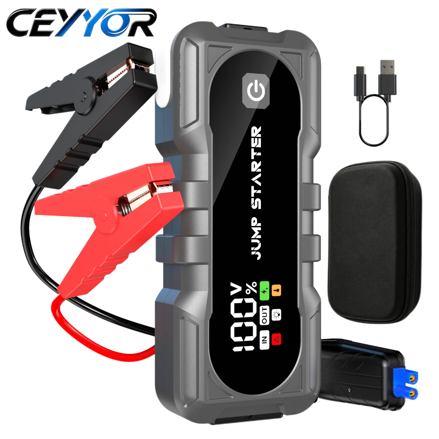 CEYYOR Professional Car Jump Starter 2000A 24000mAh for 12V Petrol Diesel Car,Motorcycle,Truck,SUV,Booster Jump Starter for Car