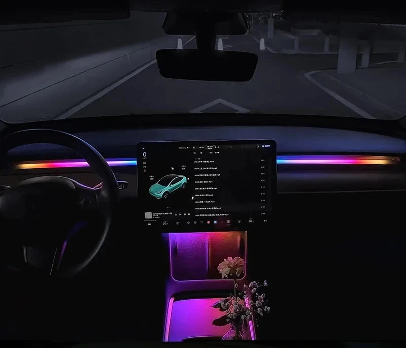 For Tesla Model 3 Model Y Car Ambient Light 60 Seconds Automatic OFF Module With USB Expansion Dock RGB APP Dashboard Lighting