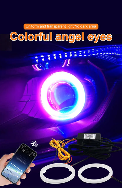 2PCS RGB Cotton LED Angel Eyes Halo Rings 60mm 70mm 80mm LED Headlight Lamps For Car UTV Motorcycle DRL Eyes APP Control 12V 24V