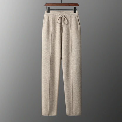 MVLYFLRT 2026 Men's Autumn Winter Elastic Waisted Knitted Pants 100% Cashmere Small Leg Casual Straight Leg Thickened Warm 2472