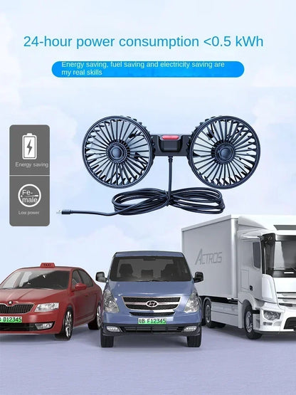 3-speed Car Seat Back Cooling Fan USB Charge Dual Head Fan 360 Degree Rotation Neck Cooler for Summer Car Accessories