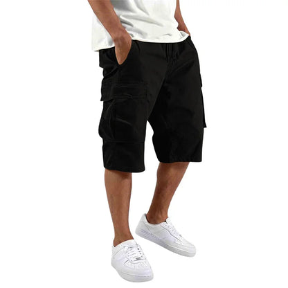 Summer Men Loose Straight Pants Casual Multi-Pocket Shorts Pure Color Fashion Men Shorts Drawstring Daily Cargo Short Pants