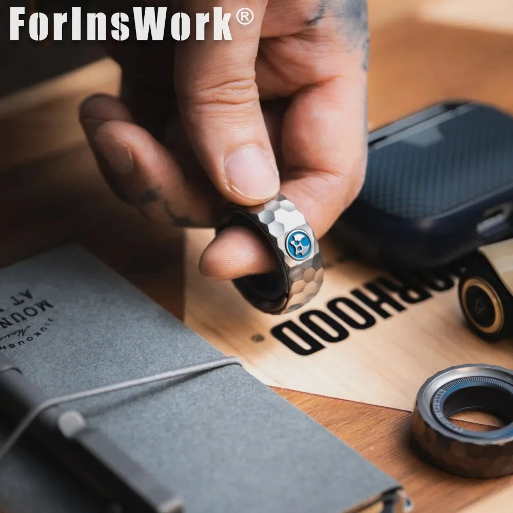 LAUTIE Titanium Blue Mechanic-Thorns Fidget Ring, Spy Wars Series Adjustable Magnetic Settings Magnetic Fidget Toy