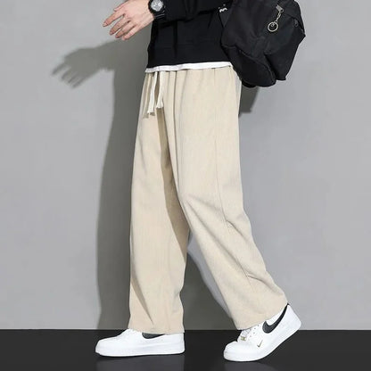 Corduroy Fleece Lined Men's Pants Autumn Winter Style Loose Straight Leg Sports Casual Set Men's Winter Fashion Trousers