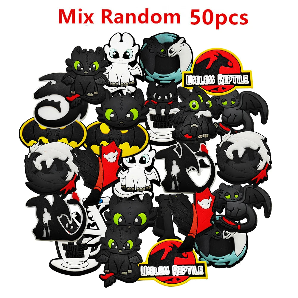16-100Pcs Cartoon Dragon Shoe Charms For Slides Clog Sandals Toothless Shoe Decorations Accessories For Christmas Birthday Gift