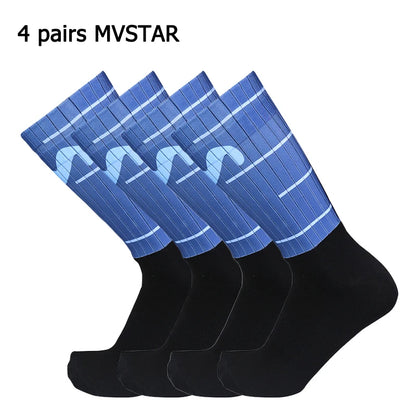 4 pairs of sports multi style anti slip breathable silicone men's and women's outdoor cycling running socks