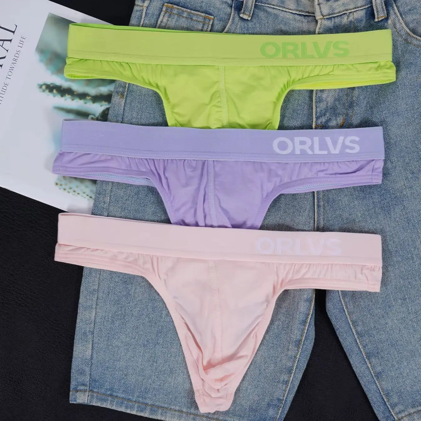 3 PCS Men's ORLVS Ice Silk Modal Thongs Soft Breathable Low Rise Comfortable Underwear