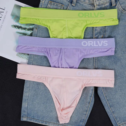 3 PCS Men's ORLVS Ice Silk Modal Thongs Soft Breathable Low Rise Comfortable Underwear