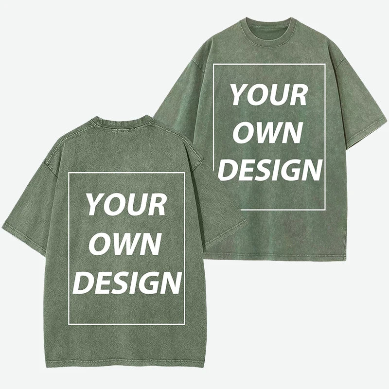 Personalized Custom Your Photo T Shirt Mens Summer Cotton Washed T-Shirt Breathable Fashion Short Sleeve Street Casual Retro Top
