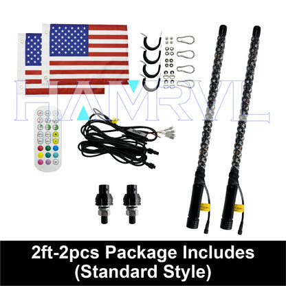 1/2 PCS 2/3/4FT LED Whip Lights RGB Waterproof Multi-Color Flagpole Lamp Bowlight for Offroad Sand Rails Buggies SxS ATV/UTV RZR