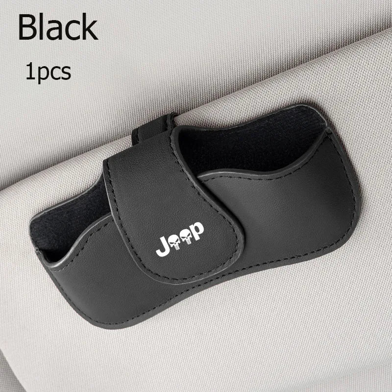Car sun visor glasses box leather sunglasses holder for Jeep Grand Cherokee Wrangler Rubicon Renegade Patriot Compass Commander