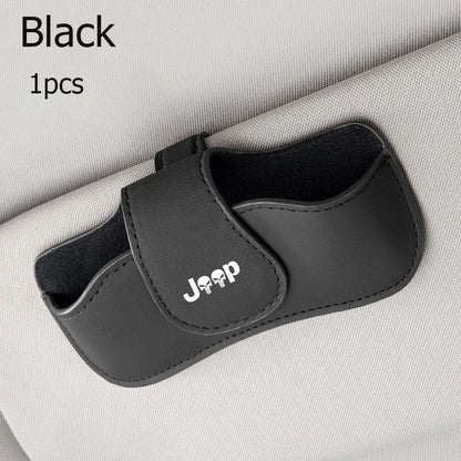 Car sun visor glasses box leather sunglasses holder for Jeep Grand Cherokee Wrangler Rubicon Renegade Patriot Compass Commander