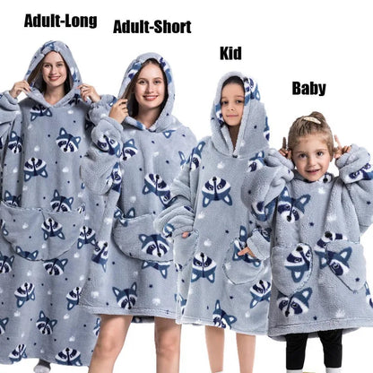 Halloween Family Matching Blanket Hoodies Women Cartoon Bear Dinosaur Sweatshirts Adult Oversized Warm Pullover Winter Clothes