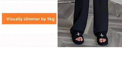 High Waist Straight Leg Suit Pants Women's Summer Thin Large Size Fat MM Hip Covering Slim Wide Leg Trousers Korean Style