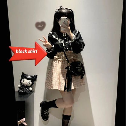 Jirai Kei Lolita Blouse Kawaii Top Women Cute Japanese Style Shirt with Bow Y2K Elegant Long Sleeve Sweet Casual Aesthetic Tops