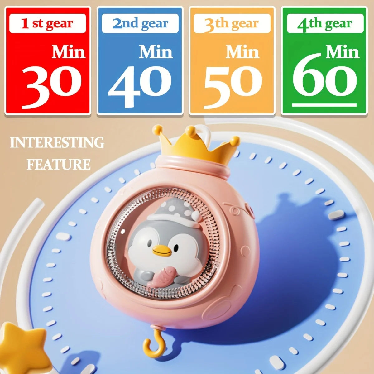 Penguin crib ornament with interactive music and lights – promotes children's brain development, multi-functional rotating toy
