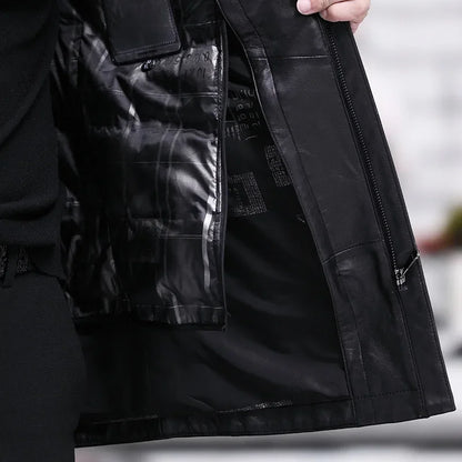 AYUNSUE Winter Jacket Men's Genuine Leather Coats Men Hooded Midi-length Windbreaker Trench Coat Male Real Leather Down Jacket