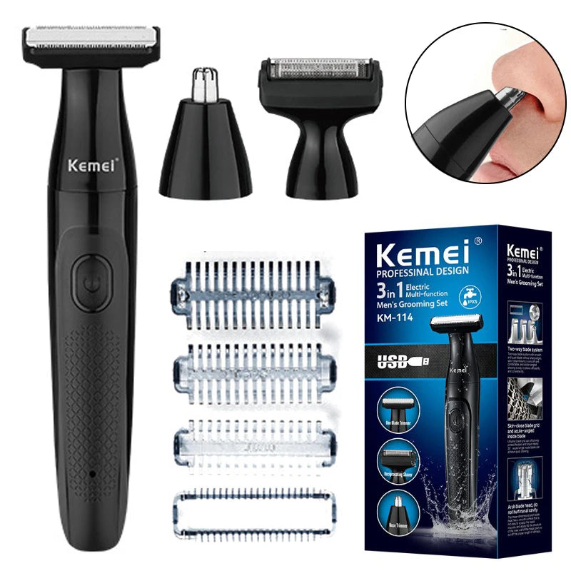KM-114 3in1 Electric shaver for men wet dry electric razor facial beard&body trimmer rechargeable ball shaver pubic hair trimmer