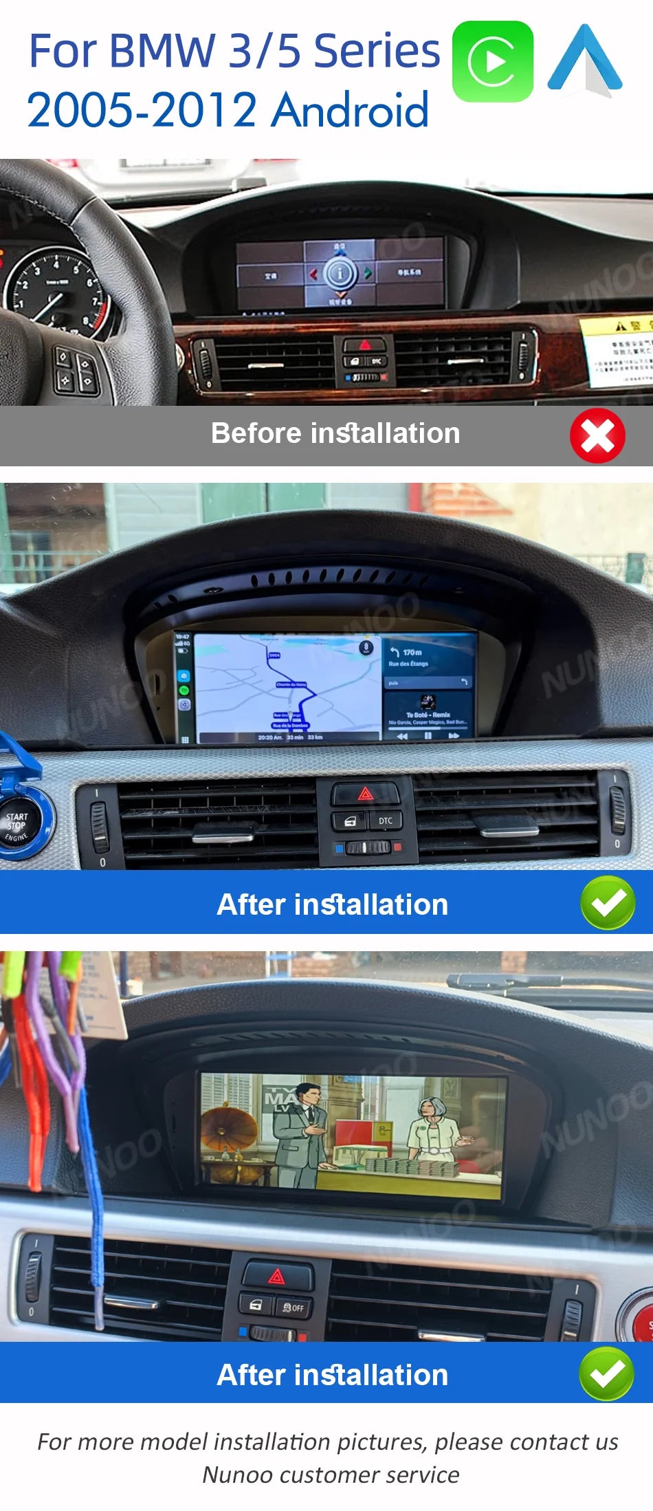 New Android 14 Wireless CarPlay Screen For BMW E60 E61 E62 E63 E90 E91 E92 2005-2012 Car Multimedia Player GPS Radio Navigation
