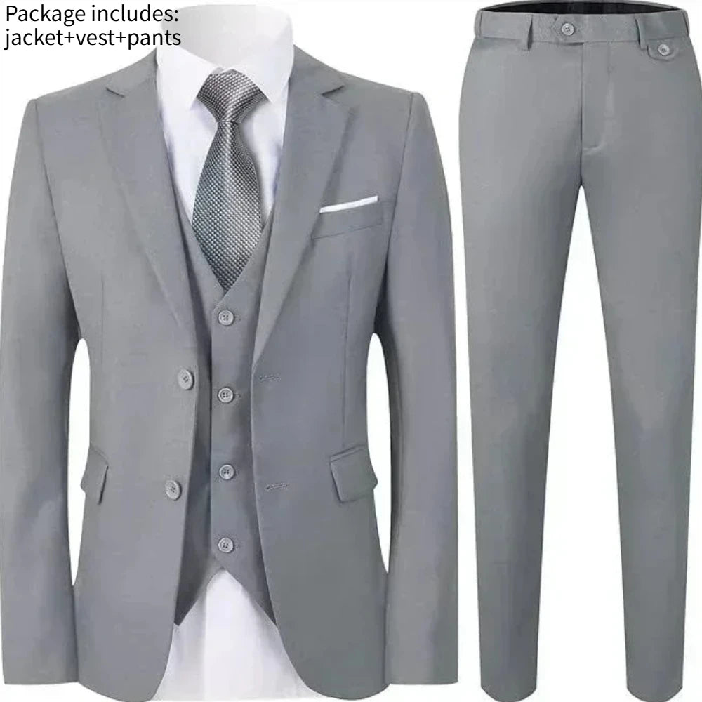 Elegant Men Suit For Wedding 3 Pieces 2 Sets Jackets Vest Pants Blazers Full Fashion Slim Fit Coats 2025 Formal Classic Costume
