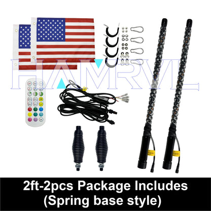 1/2 PCS 2/3/4FT LED Whip Lights RGB Waterproof Multi-Color Flagpole Lamp Bowlight for Offroad Sand Rails Buggies SxS ATV/UTV RZR