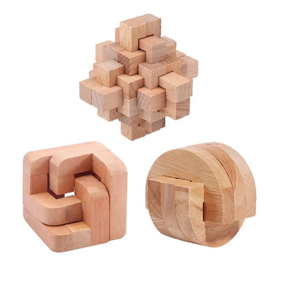 3PCS Set LuBan Lock Wooden Puzzle Brain Teaser IQ Test Toys Educational Mind Games For Adults Kids Unlock Interlock Game