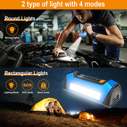 8000a Amp 200 Psi Car Jumper Multi Function 12v Battery Booster Capacitor Auto Compressor Power Bank Jump Starter With Air Pump