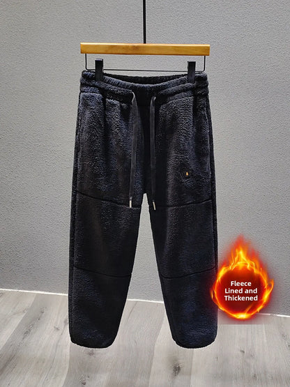 Thiened Fce Men's Sport Pants Loose Casual Long Trousers Autumn Winter Large Size Bla Cuffed Polyester Fiber Youth