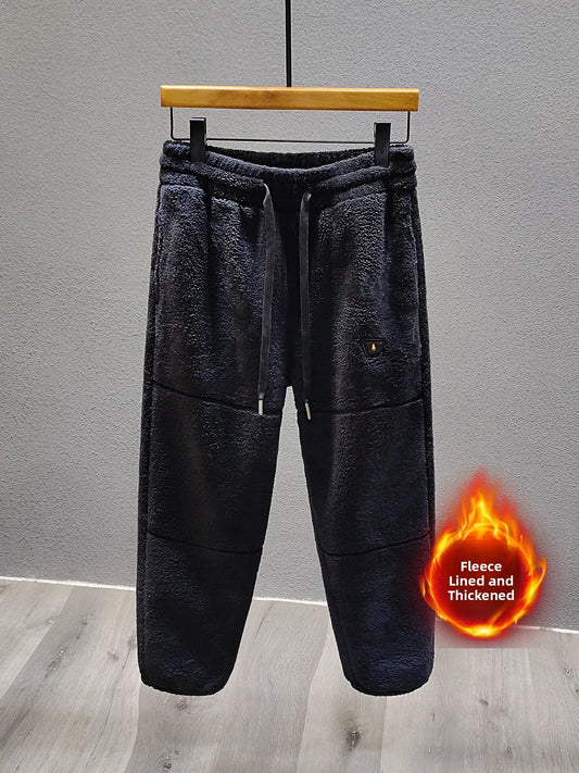 Thiened Fce Men's Sport Pants Loose Casual Long Trousers Autumn Winter Large Size Bla Cuffed Polyester Fiber Youth