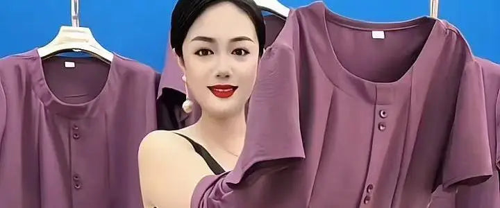 Summer 2026 Fashionable Mommy Set Women's Loose Belly Covering Slimming Two-Piece Suit High-End  Color Casual Wear