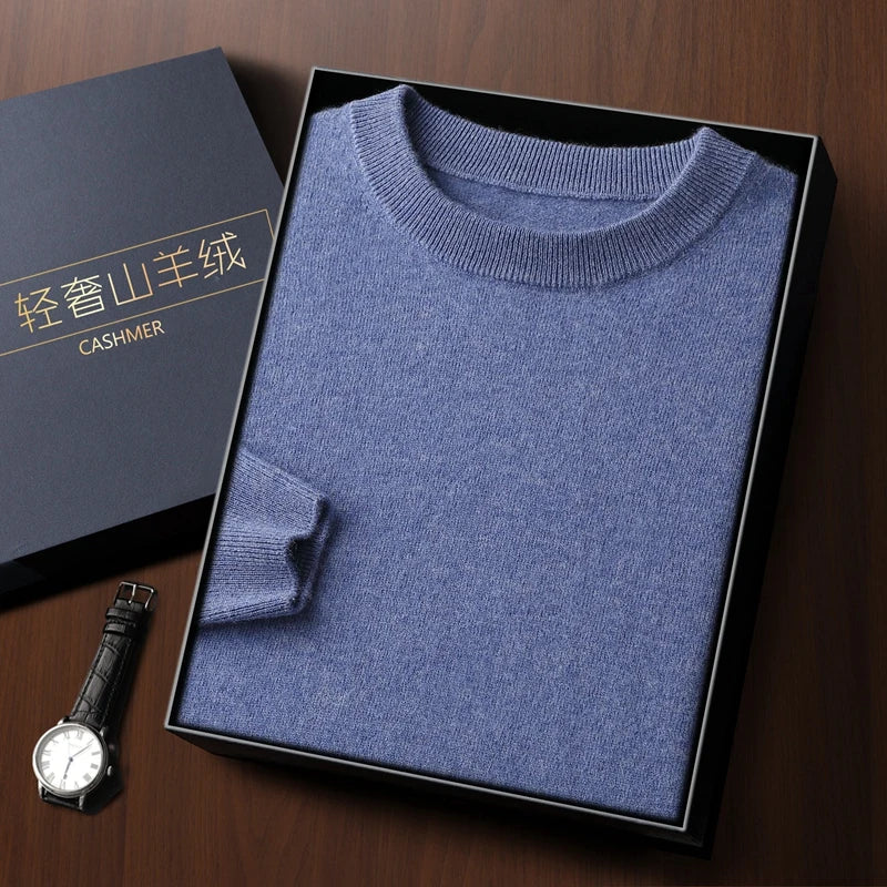 Fashion 100% Merino Wool Men's Sweater O-Neck Long Sleeve Pullover Spring Autumn Winter Basic Jumper Clothing Knitwear Tops