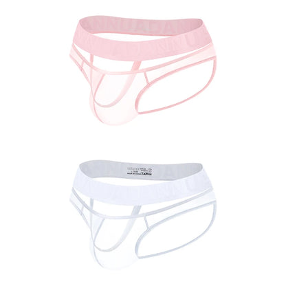 Men's Sexy See-Through Pouch Mini Tight Briefs Unique Crotch Cutout Ice Silk Cooling Underwear